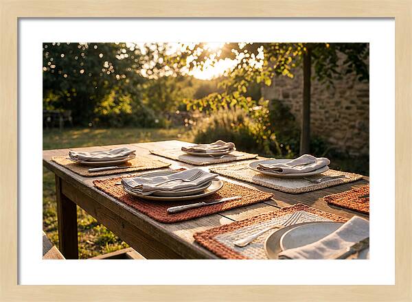 Hand Woven Placemats On Farmhouse Table