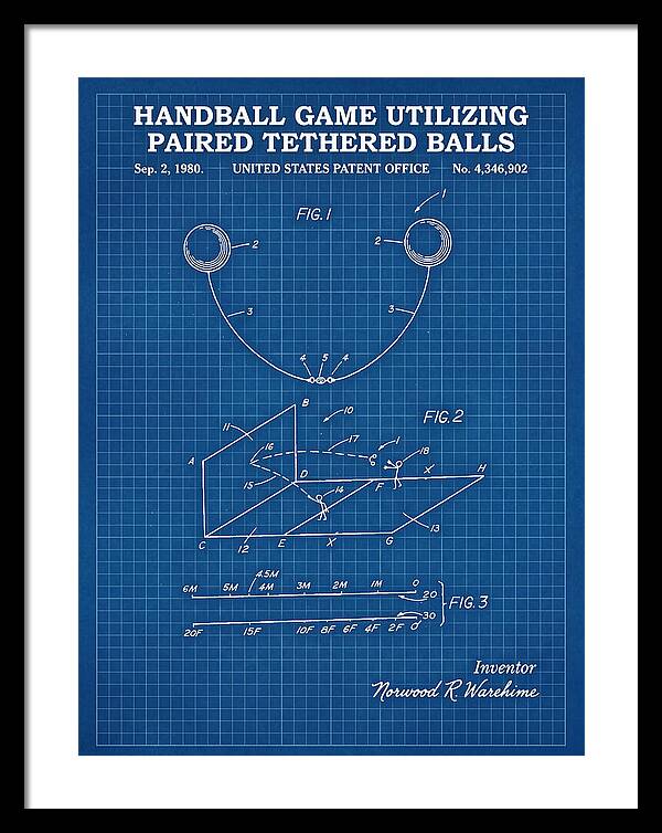 Handball Game Utilizing Paired Tethered Balls Blueprint Patent Us4346902