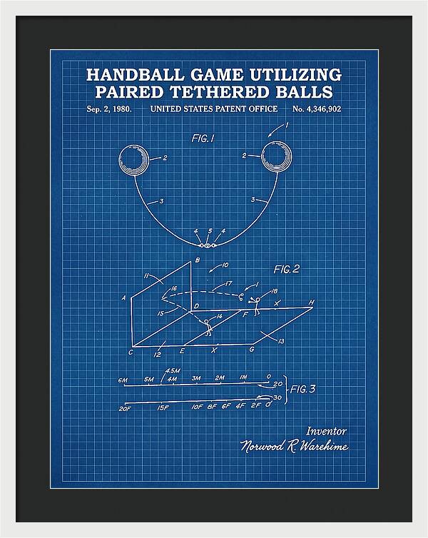 Handball Game Utilizing Paired Tethered Balls Blueprint Patent Us4346902