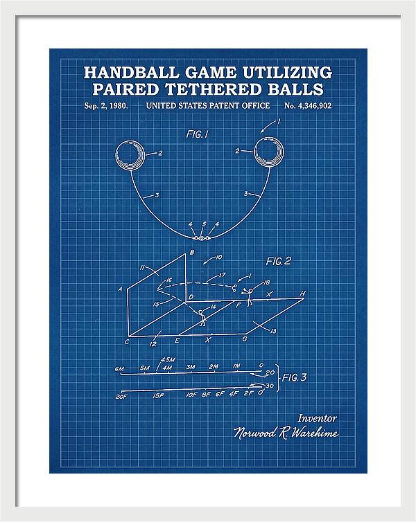 Handball Game Utilizing Paired Tethered Balls Blueprint Patent Us4346902