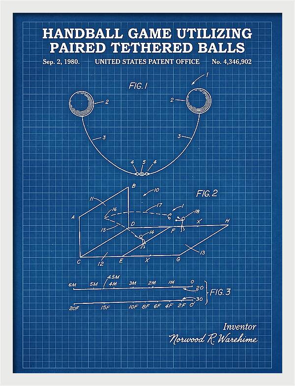 Handball Game Utilizing Paired Tethered Balls Blueprint Patent Us4346902