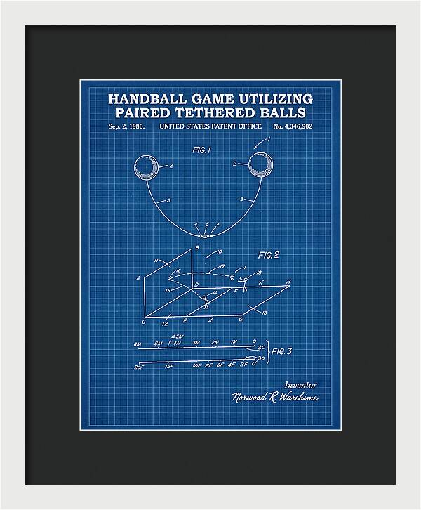 Handball Game Utilizing Paired Tethered Balls Blueprint Patent Us4346902