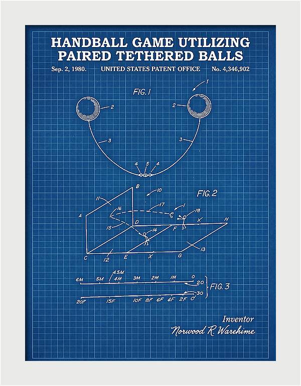 Handball Game Utilizing Paired Tethered Balls Blueprint Patent Us4346902