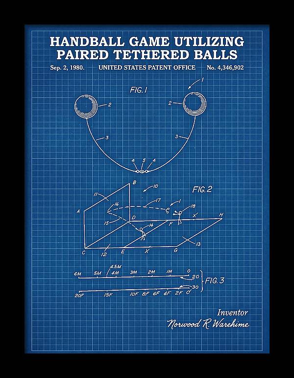 Handball Game Utilizing Paired Tethered Balls Blueprint Patent Us4346902