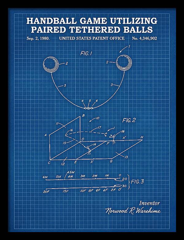 Handball Game Utilizing Paired Tethered Balls Blueprint Patent Us4346902