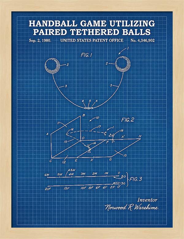 Handball Game Utilizing Paired Tethered Balls Blueprint Patent Us4346902