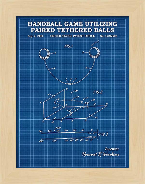 Handball Game Utilizing Paired Tethered Balls Blueprint Patent Us4346902