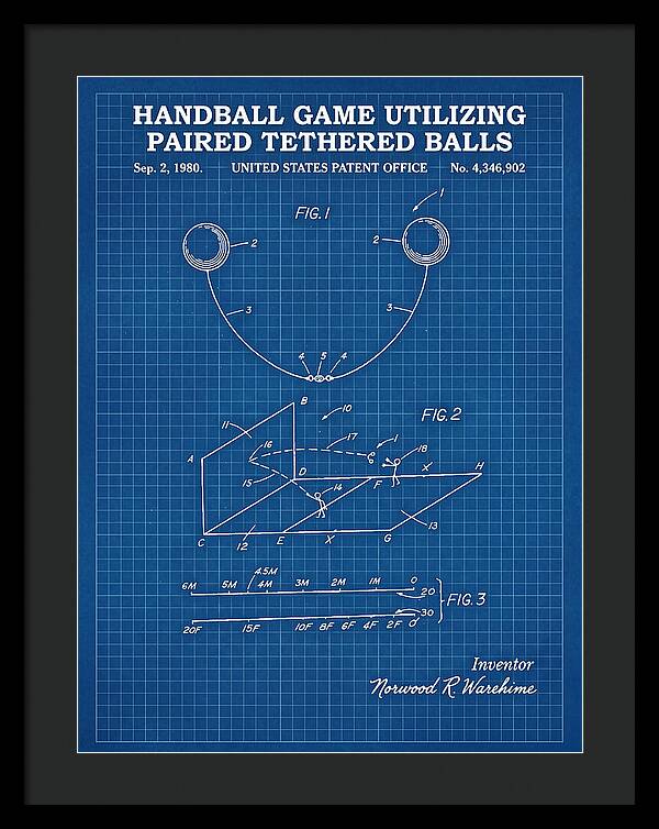 Handball Game Utilizing Paired Tethered Balls Blueprint Patent Us4346902