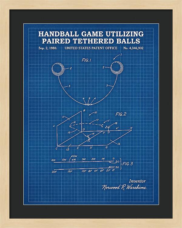 Handball Game Utilizing Paired Tethered Balls Blueprint Patent Us4346902