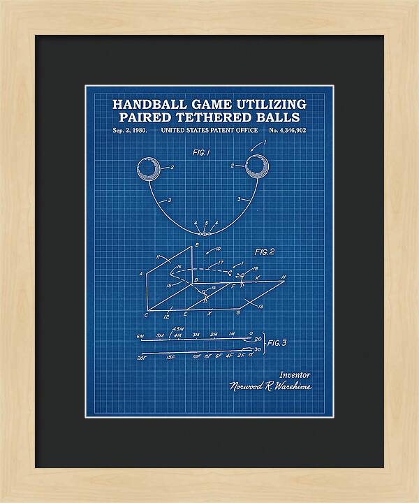 Handball Game Utilizing Paired Tethered Balls Blueprint Patent Us4346902
