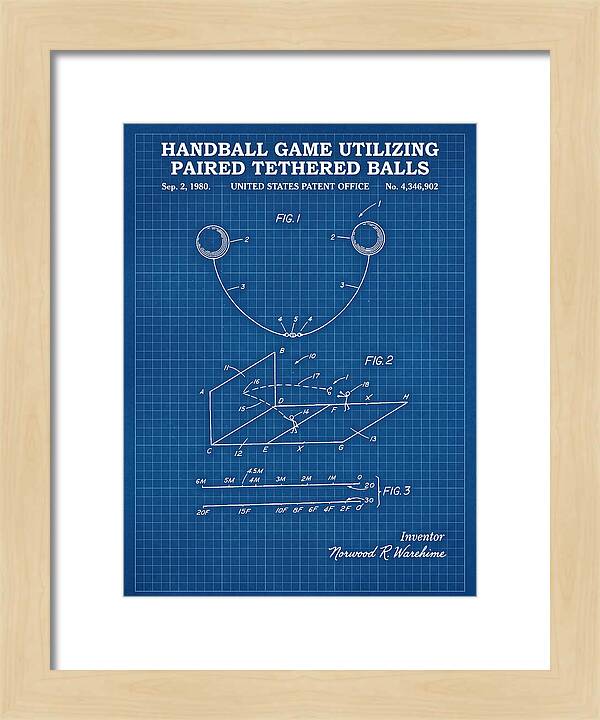 Handball Game Utilizing Paired Tethered Balls Blueprint Patent Us4346902