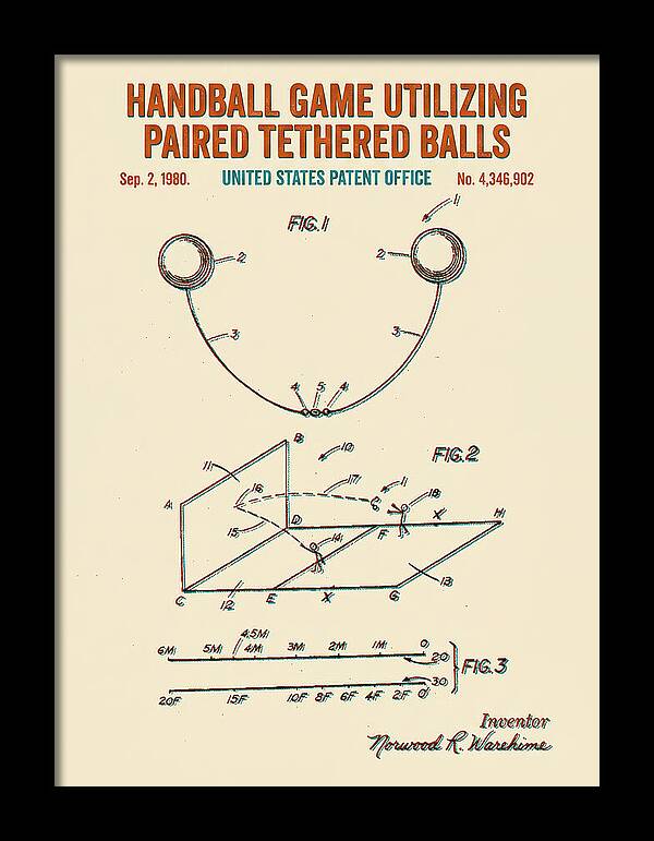 Handball Game Utilizing Paired Tethered Balls Retro Patent Us4346902