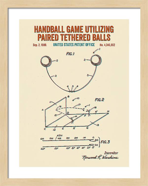 Handball Game Utilizing Paired Tethered Balls Retro Patent Us4346902