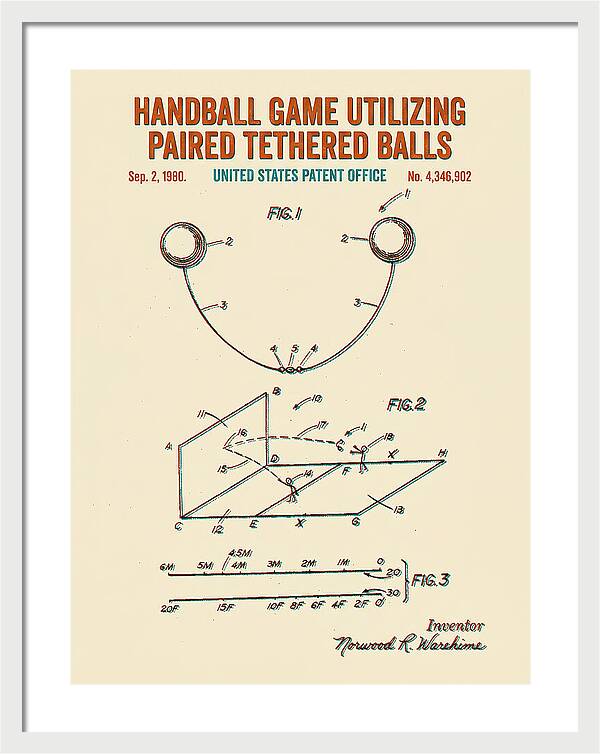 Handball Game Utilizing Paired Tethered Balls Retro Patent Us4346902