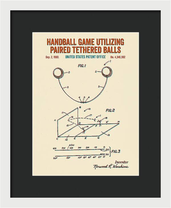 Handball Game Utilizing Paired Tethered Balls Retro Patent Us4346902