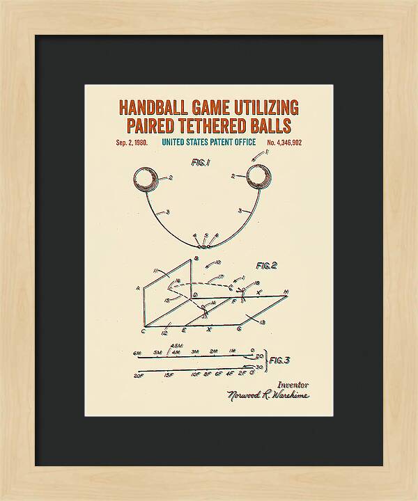 Handball Game Utilizing Paired Tethered Balls Retro Patent Us4346902