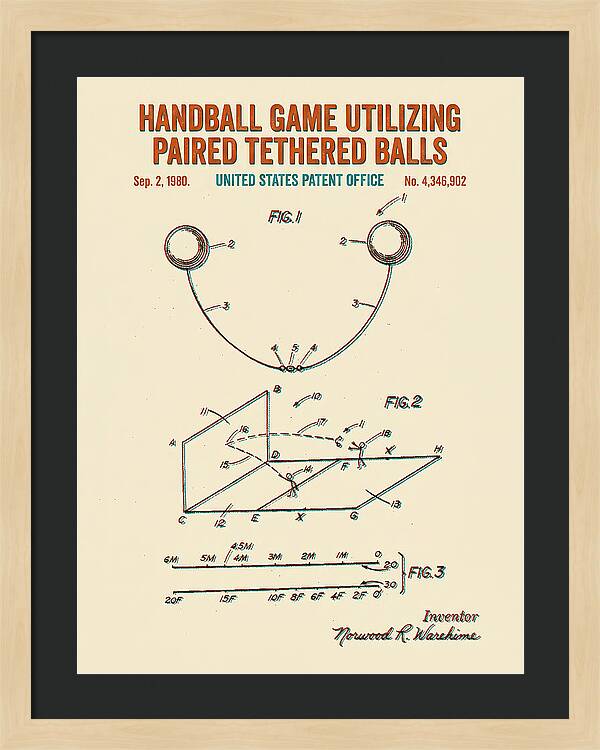 Handball Game Utilizing Paired Tethered Balls Retro Patent Us4346902