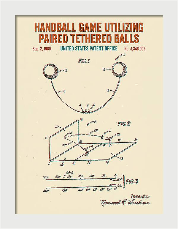 Handball Game Utilizing Paired Tethered Balls Retro Patent Us4346902