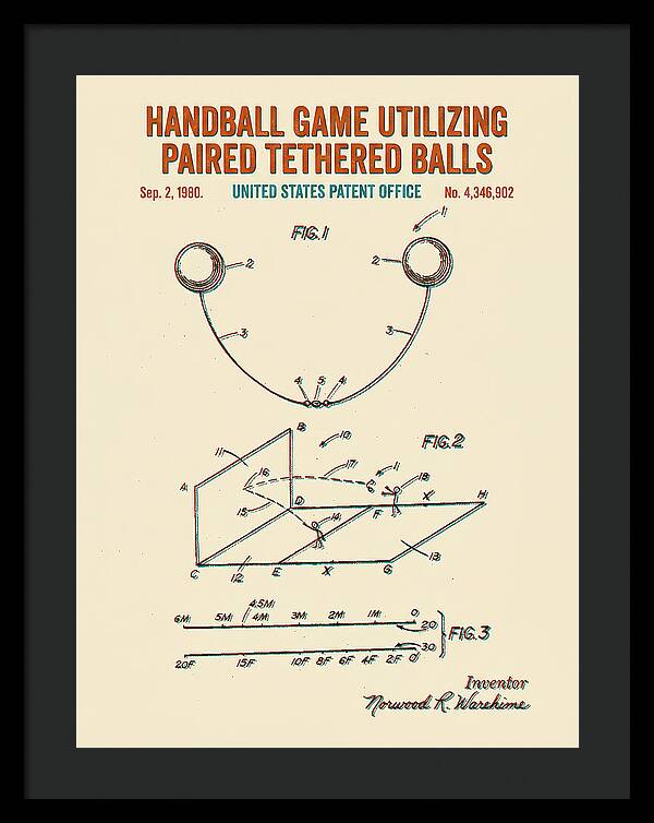 Handball Game Utilizing Paired Tethered Balls Retro Patent Us4346902