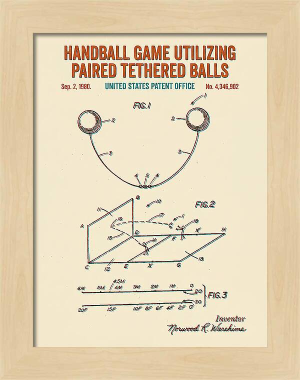 Handball Game Utilizing Paired Tethered Balls Retro Patent Us4346902