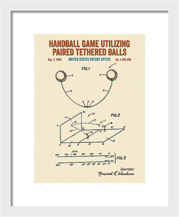 Handball Game Utilizing Paired Tethered Balls Retro Patent Us4346902