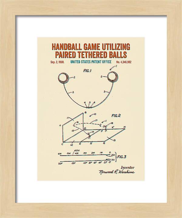 Handball Game Utilizing Paired Tethered Balls Retro Patent Us4346902