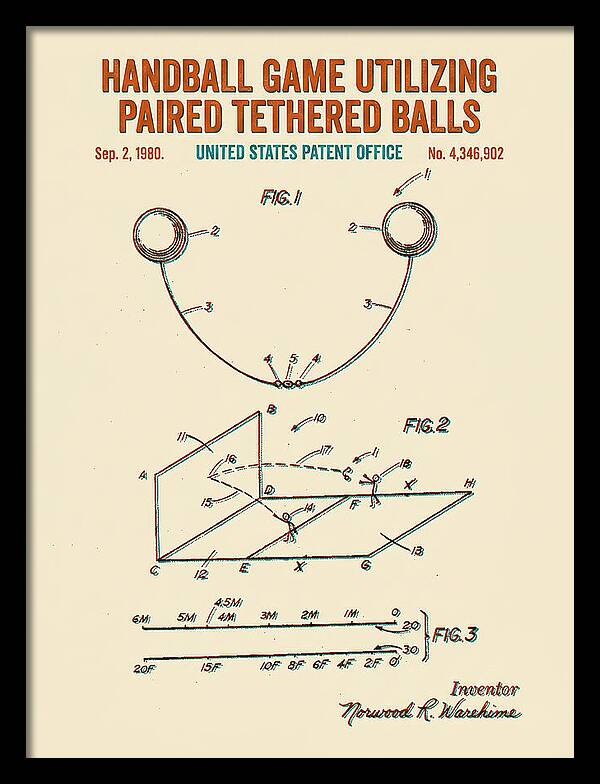 Handball Game Utilizing Paired Tethered Balls Retro Patent Us4346902