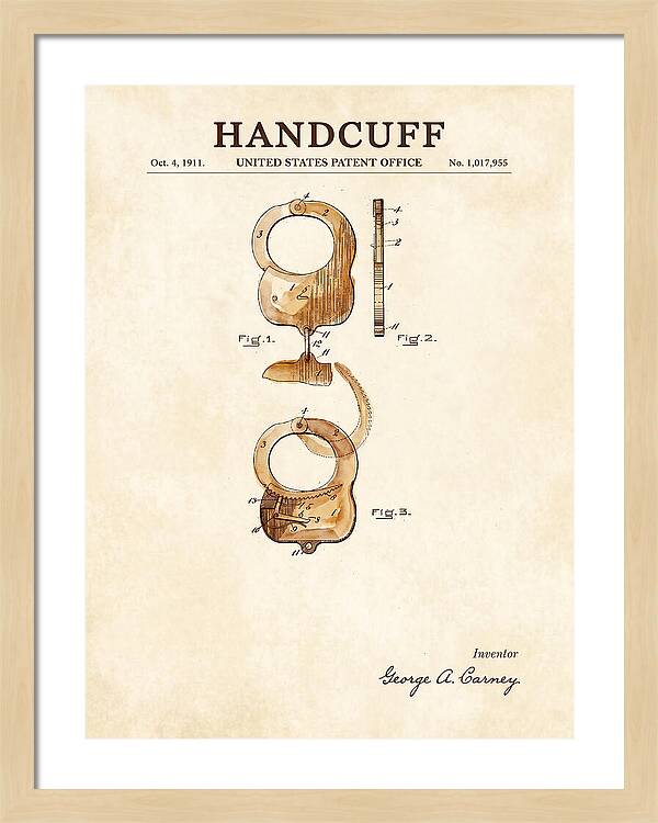 Handcuff Watercolor Patent Us1017955