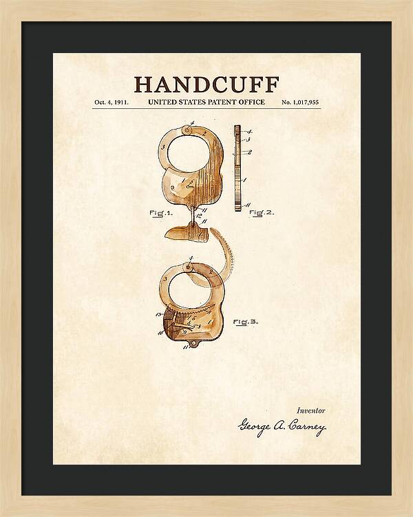 Handcuff Watercolor Patent Us1017955