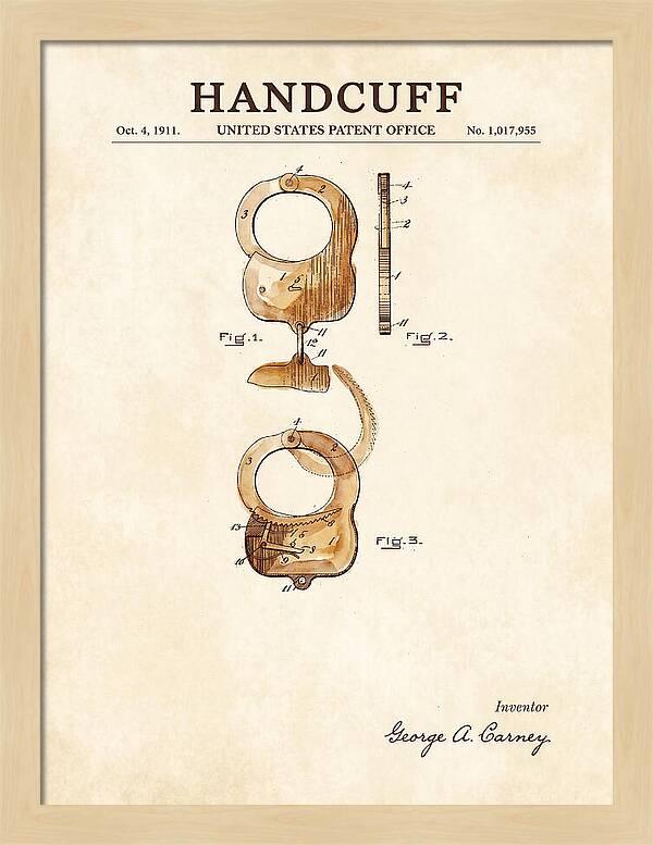 Handcuff Watercolor Patent Us1017955