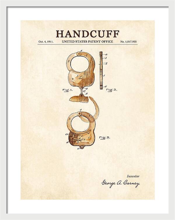 Handcuff Watercolor Patent Us1017955