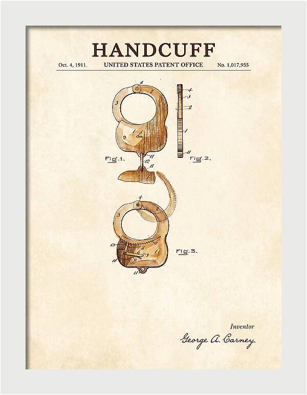 Handcuff Watercolor Patent Us1017955