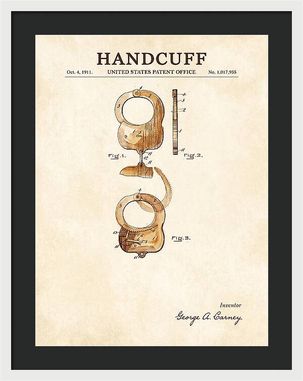 Handcuff Watercolor Patent Us1017955