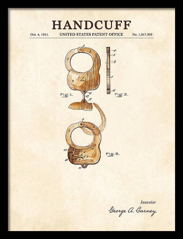 Handcuff Watercolor Patent Us1017955