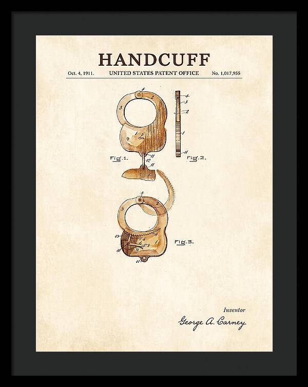 Handcuff Watercolor Patent Us1017955