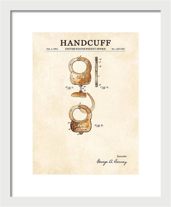 Handcuff Watercolor Patent Us1017955