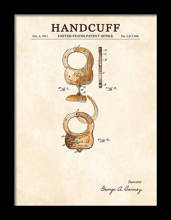 Handcuff Watercolor Patent Us1017955
