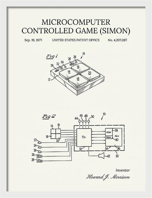 Handheld Electronic Game Simon Minimalist Patent Us4207087a