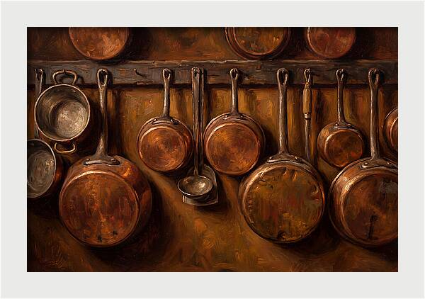 Hanging Copper Pots In A Rustic Kitchen