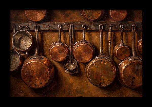 Hanging Copper Pots In A Rustic Kitchen