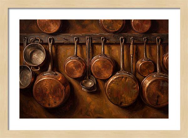 Hanging Copper Pots In A Rustic Kitchen
