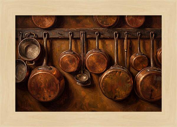 Hanging Copper Pots In A Rustic Kitchen