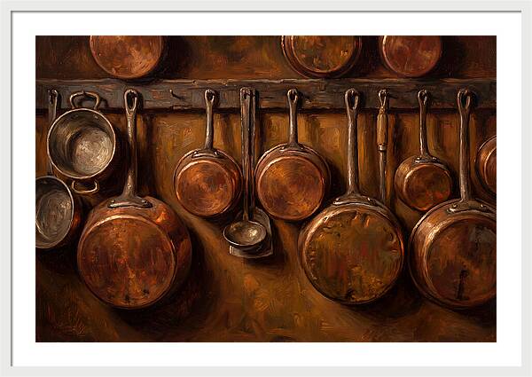 Hanging Copper Pots In A Rustic Kitchen