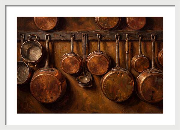 Hanging Copper Pots In A Rustic Kitchen