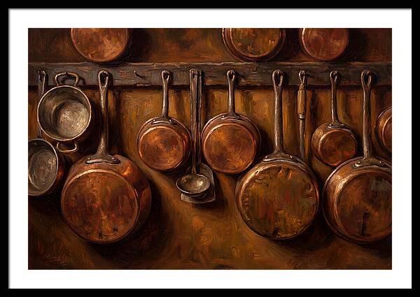 Hanging Copper Pots In A Rustic Kitchen