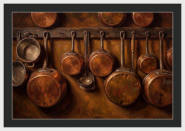 Hanging Copper Pots In A Rustic Kitchen