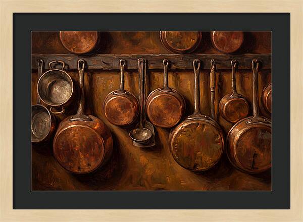 Hanging Copper Pots In A Rustic Kitchen