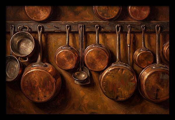 Hanging Copper Pots In A Rustic Kitchen