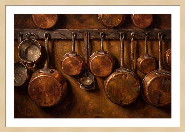 Hanging Copper Pots In A Rustic Kitchen