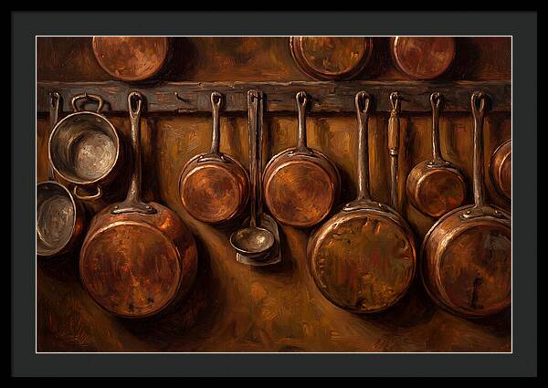 Hanging Copper Pots In A Rustic Kitchen